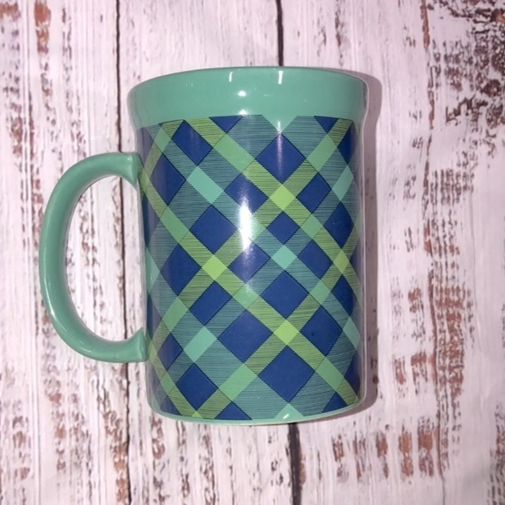 Warm Wishes Christmas green plaid coffee mug